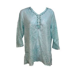 Paula Deen aqua blue wave tunic M